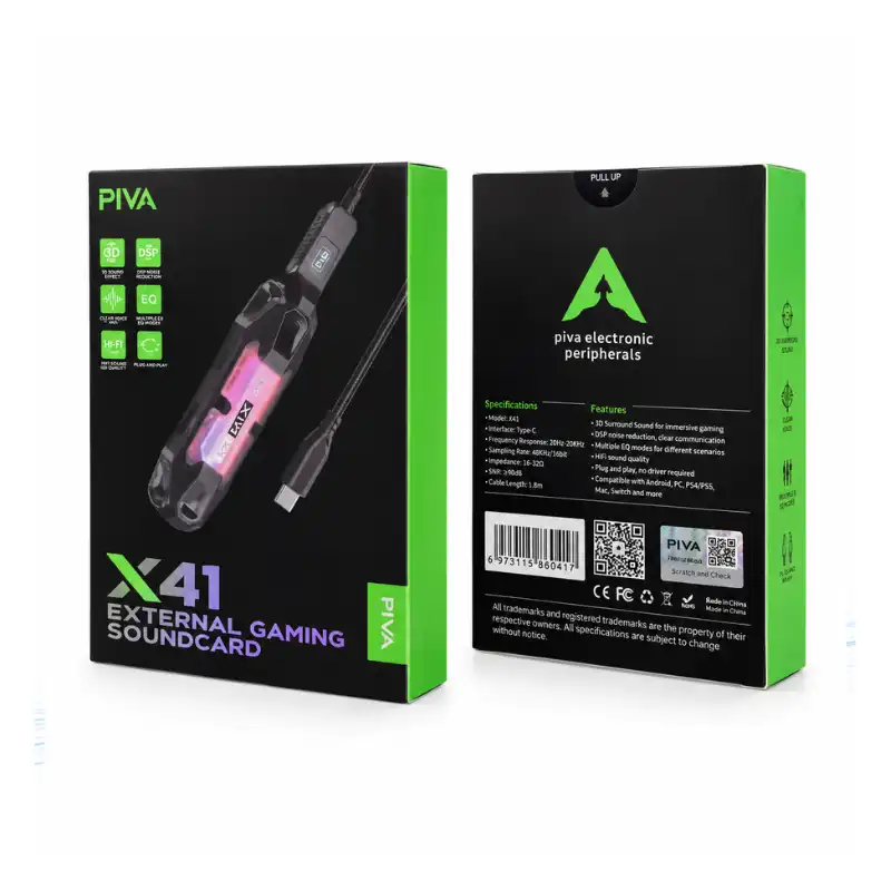 PIVA X41 External Gaming Soundcard | كرت صوت 4 في 1 مع شحن PD60W - الصورة 2