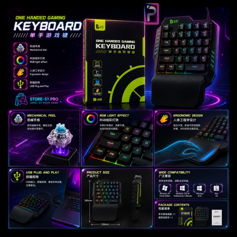 كيبورد قيمنق بيد واحدة احترافي RGB | لوحة مفاتيح ألعاب ميكانيكال مريحة | Pro Store - الصورة 6