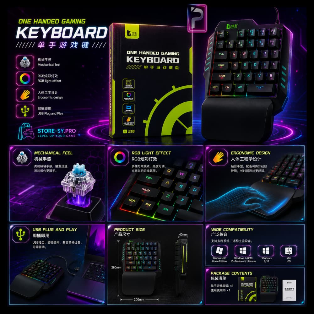 كيبورد قيمنق بيد واحدة احترافي RGB | لوحة مفاتيح ألعاب ميكانيكال مريحة | Pro Store - الصورة 5