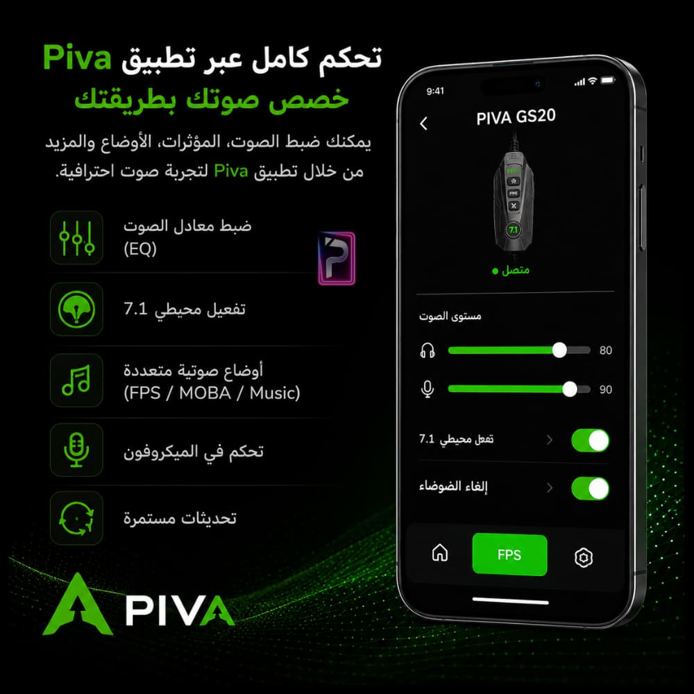 كرت صوت بيفا PIVA GS20 جيمنج احترافي | صوت محيطي 7.1 وشحن سريع 60W | Pro Store - الصورة 7