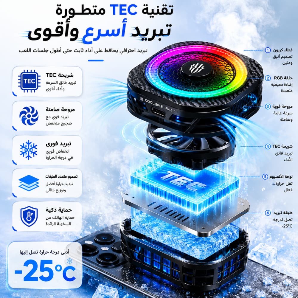مبرد الهاتف RedMagic Cooler 8 Pro - تبريد فائق مع إضاءة RGB - الصورة 7